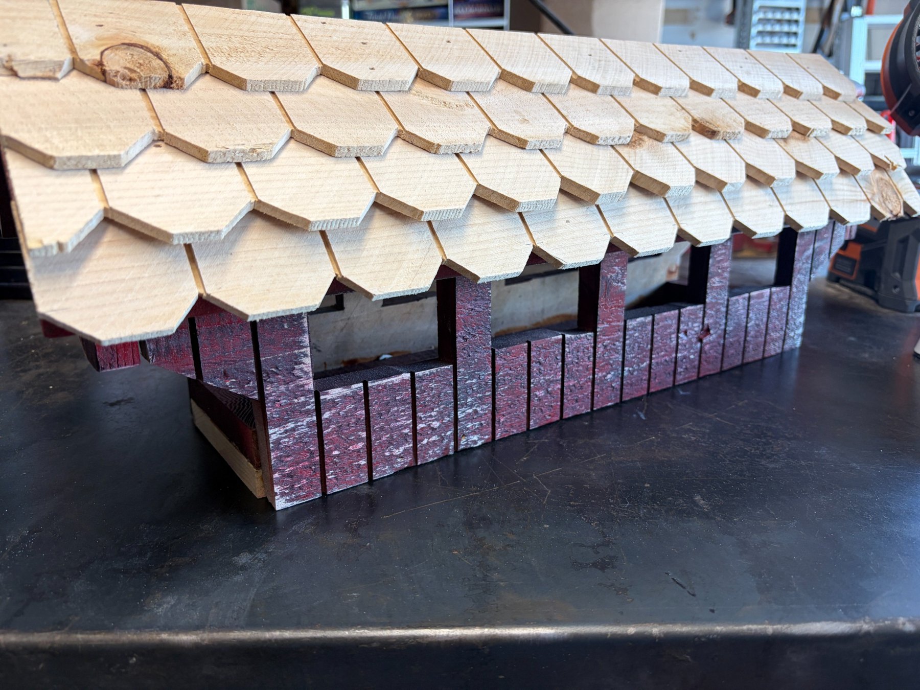 Handmade covered bridge bird feeder by Frido Woodworks